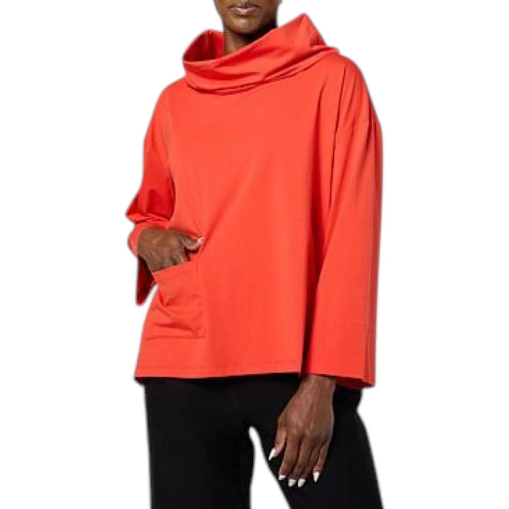 WynneLayers Women's Cotton Curved Hem Cowl Neck Top Poppy - Regular